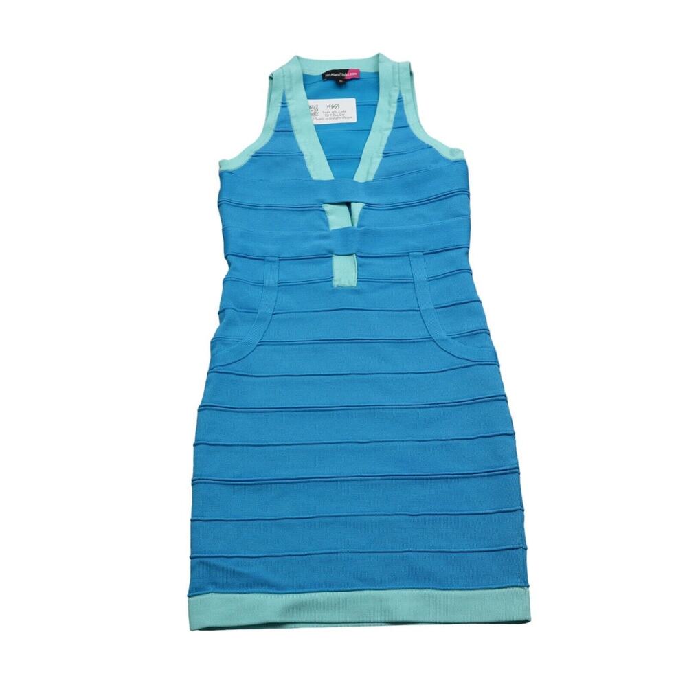 Hot Miami Styles Dress Womens S Blue V Neck Sleeveless Racer Back Pencil Cut